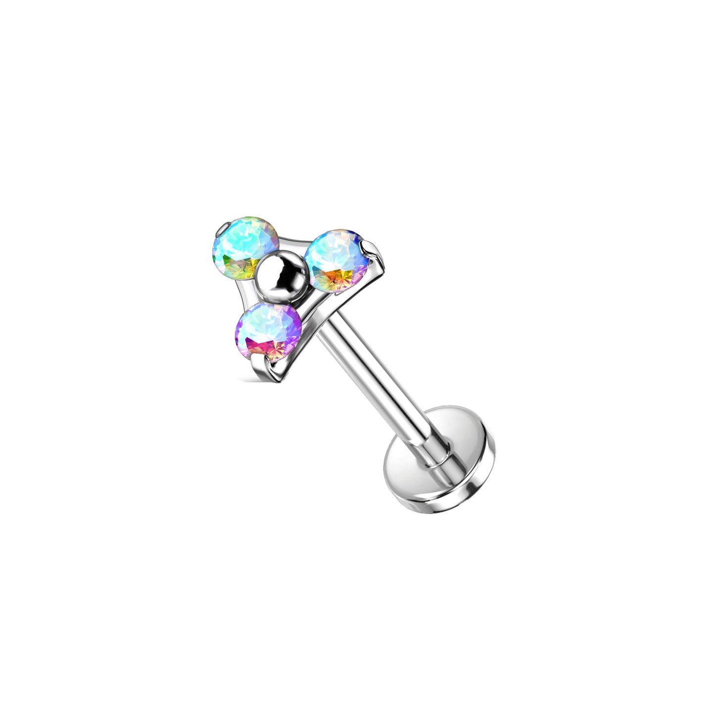 ✨ Titanium Triangle CZ Top Threadless Labret Bar