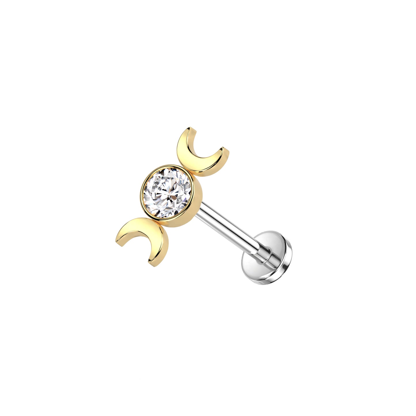 ✨ Titanium Crescent Moon CZ Top Threadless Labret