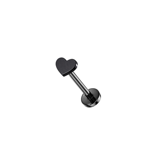 ✨ Black Titanium Heart Threadless Top Labret Bar