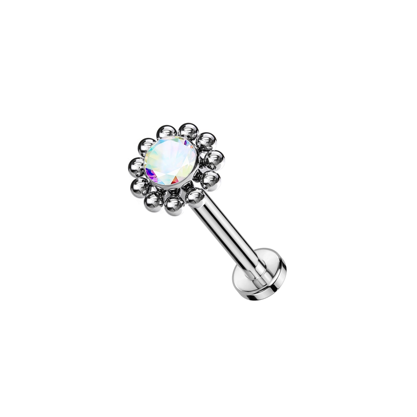 ✨ Titanium Flower CZ Top Threadless Labret Bar