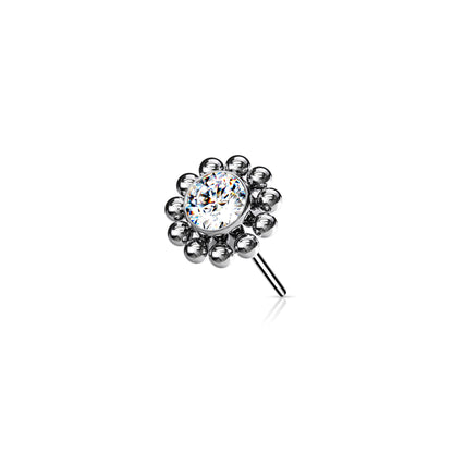 Titanium threadless top with flower CZ for ear piercing