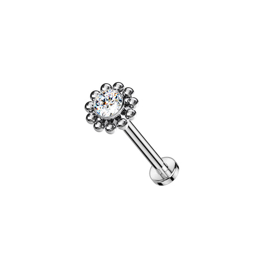 ✨ Titanium Flower CZ Top Threadless Labret Bar