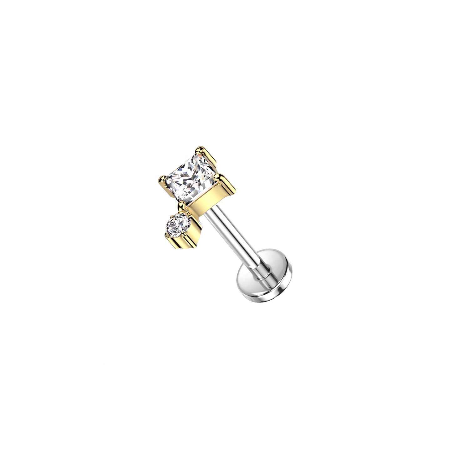 ✨ Titanium Threadless Push In Diamond-Shaped CZ Top Labret Stud