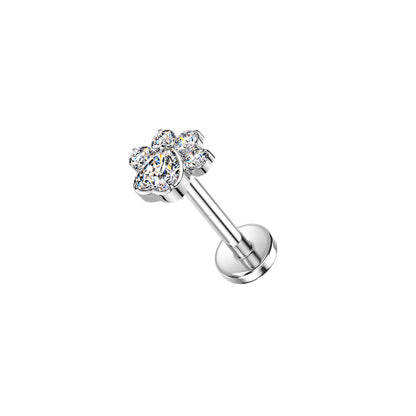 ✨ Titanium Threadless Push In CZ Paw Top Labret Bar Stud