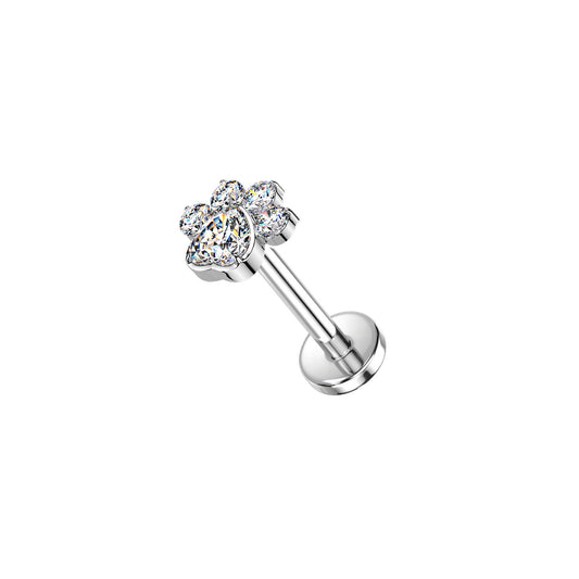 ✨ Titanium Threadless Push In CZ Paw Top Labret Bar Stud
