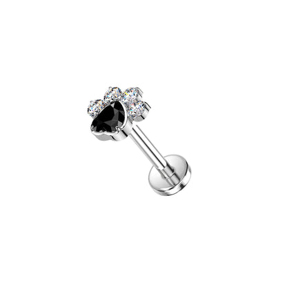 ✨ Titanium Threadless Push In CZ Paw Top Labret Bar Stud