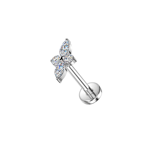 ✨ Titanium Threadless Push In Marquise and Round CZ Top Labret Bar Stud