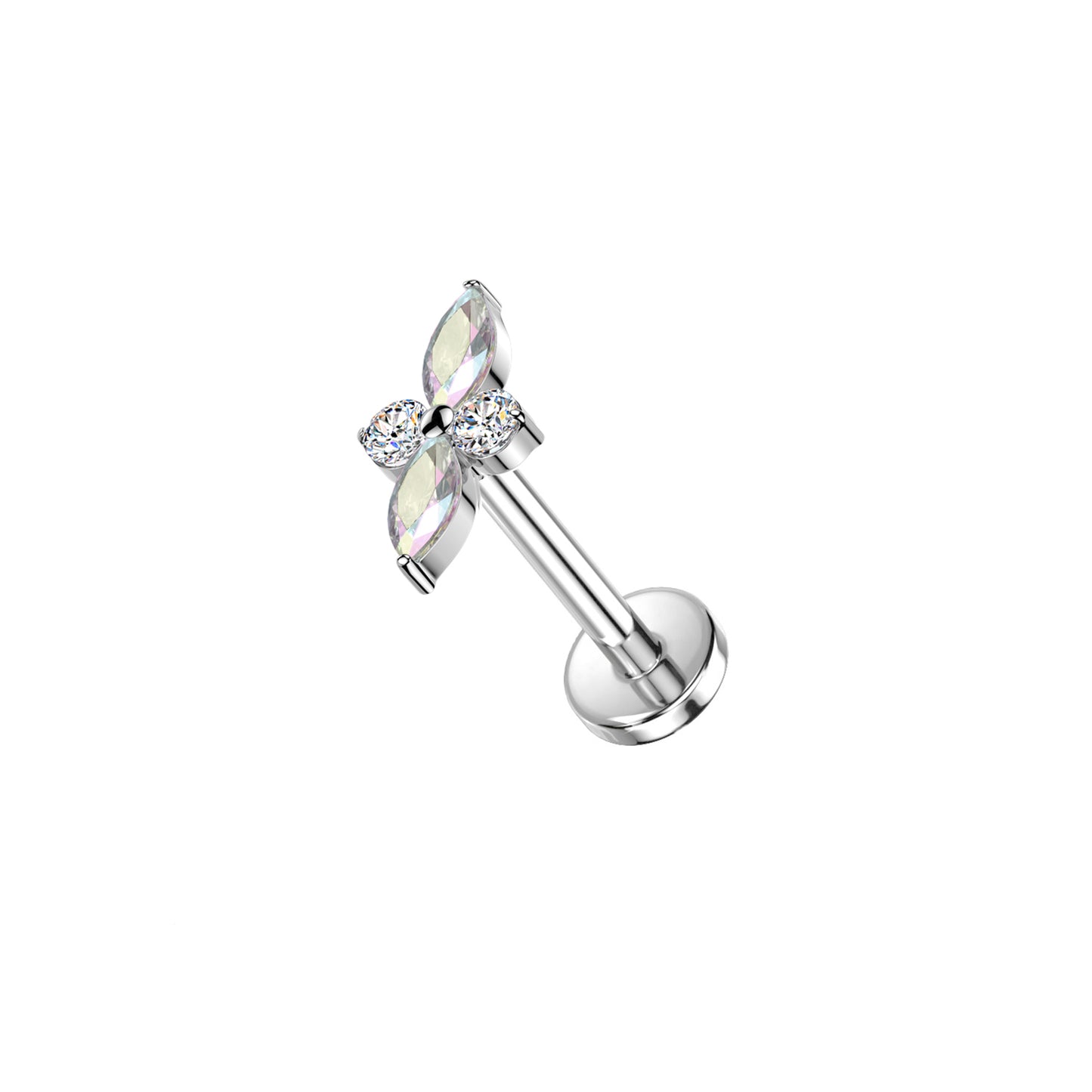 ✨ Titanium Threadless Push In Marquise and Round CZ Top Labret Bar Stud