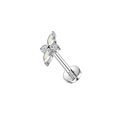 ✨ Titanium Threadless Push In Marquise and Round CZ Top Labret Bar Stud