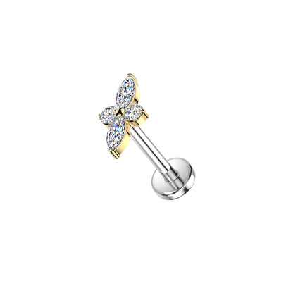 ✨ Titanium Threadless Push In Marquise and Round CZ Top Labret Bar Stud