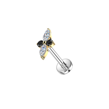 ✨ Titanium Threadless Push In Marquise and Round CZ Top Labret Bar Stud
