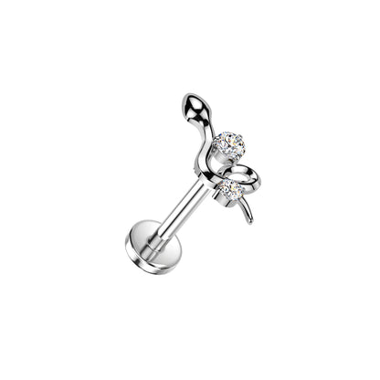 Titanium Threadless Snake CZ Labret Stud