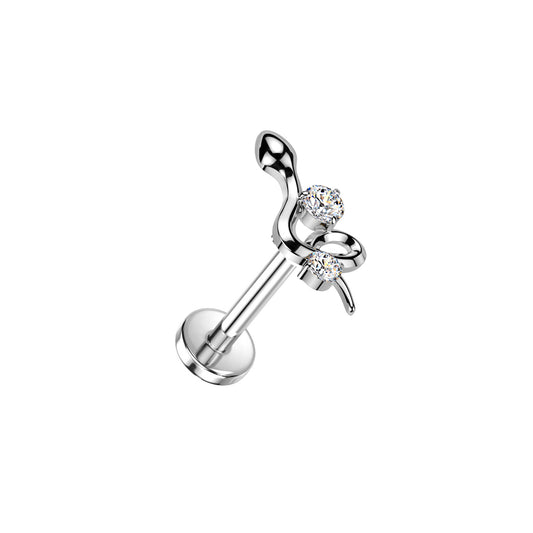 Titanium Threadless Snake CZ Labret Stud