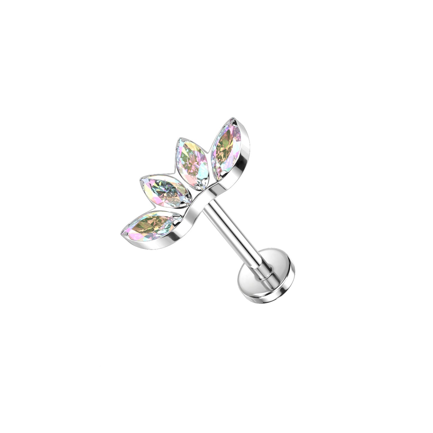 ✨ Titanium 4-Marquise CZ Fan Top Threadless Labret Bar