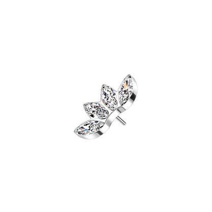 Titanium threadless top with curved marquise CZ for ear piercing