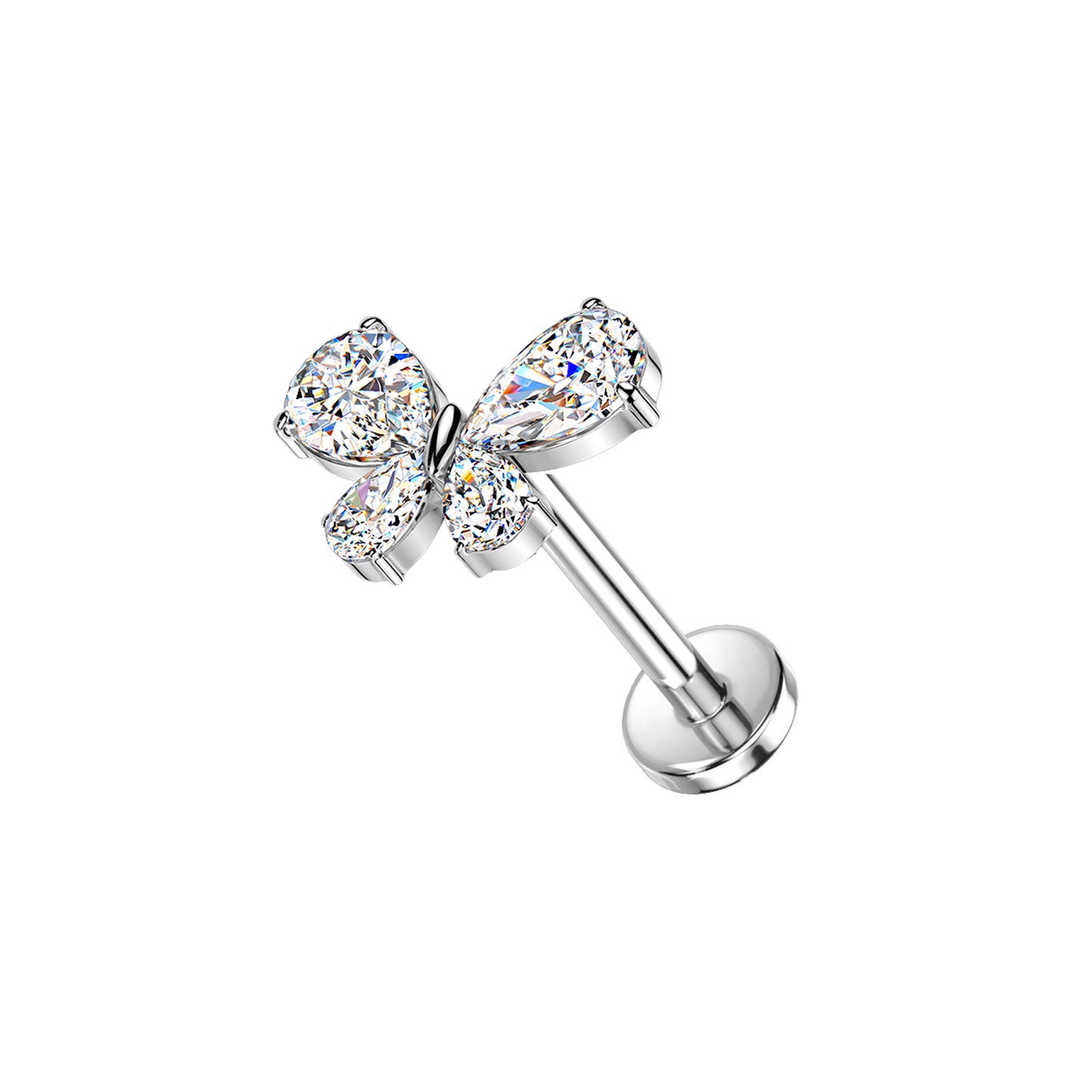✨ Titanium Threadless Push In CZ Butterfly Top Labret Bar Stud