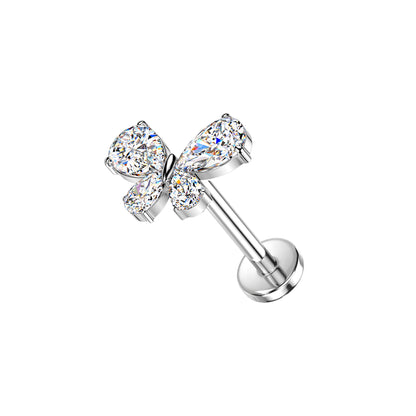 ✨ Titanium Threadless Push In CZ Butterfly Top Labret Bar Stud