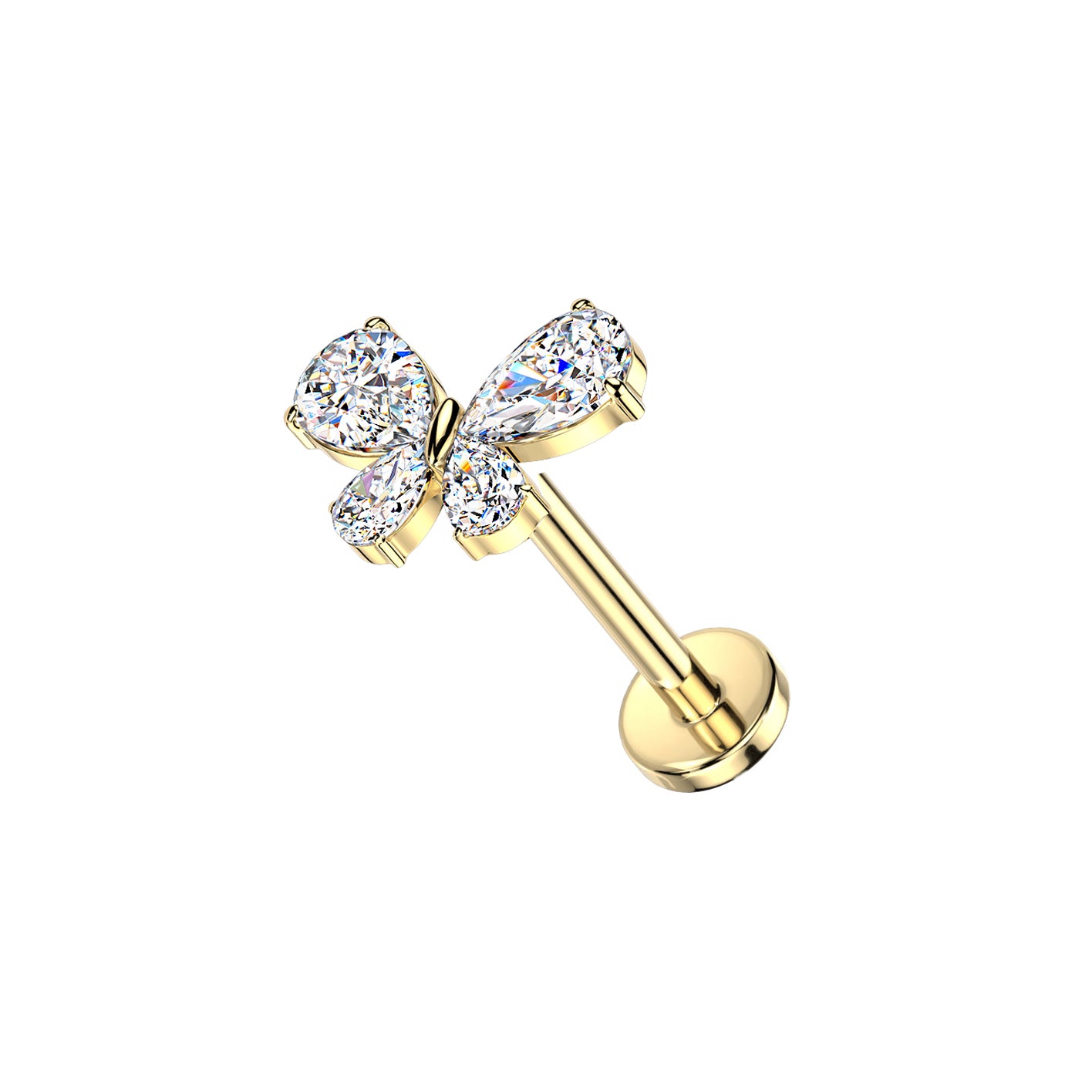 ✨ Titanium Threadless Push In CZ Butterfly Top Labret Bar Stud