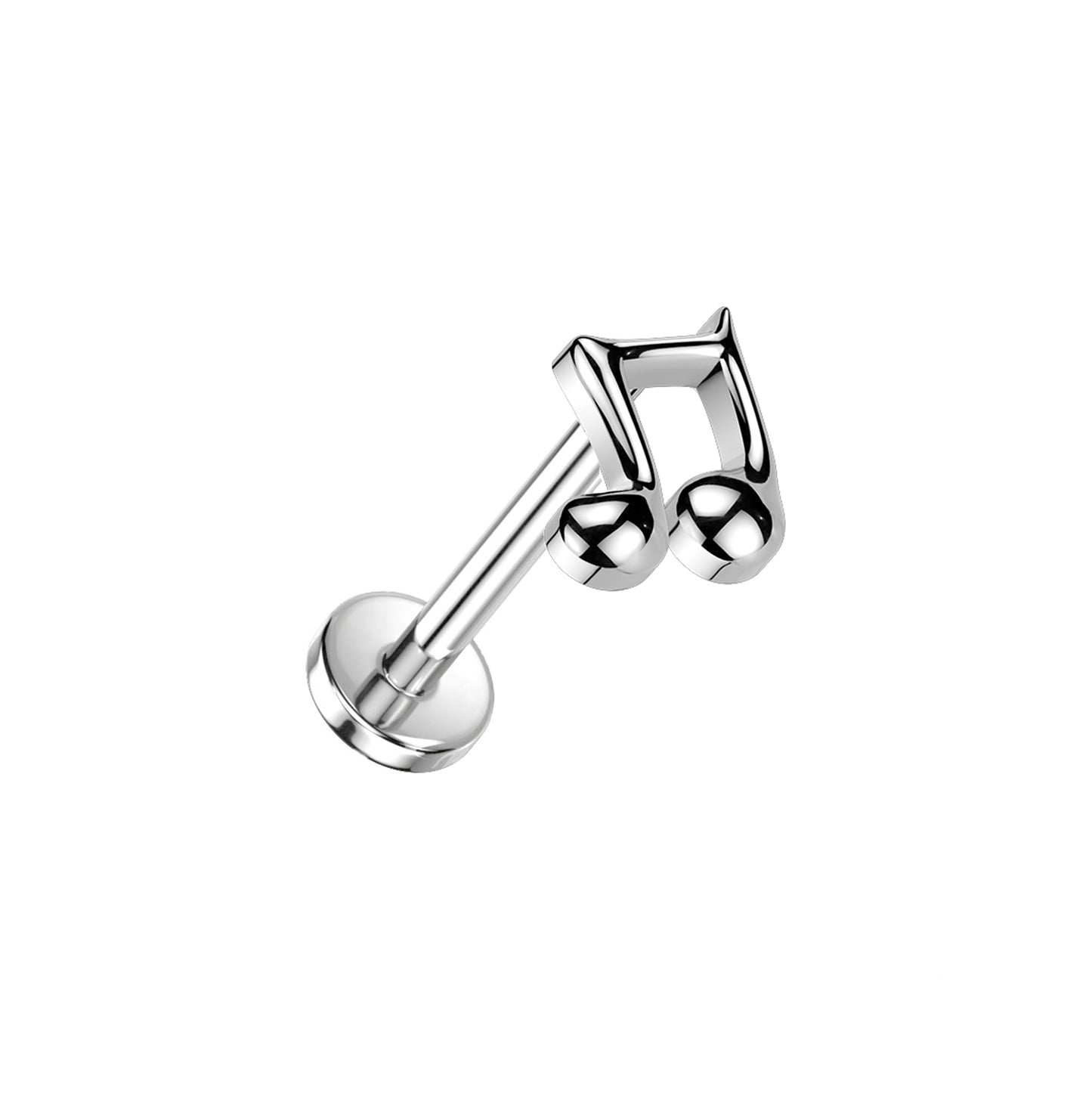 Titanium threadless labret with music note top for ear piercing
