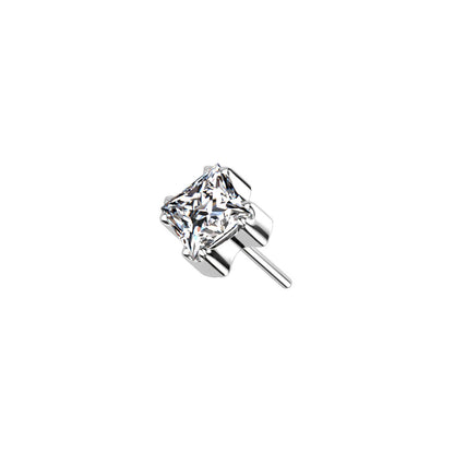 Titanium square CZ threadless top for ear cartilage helix piercing