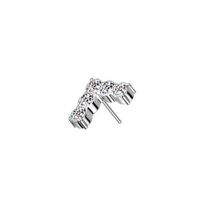 Titanium threadless top with chevron arrow and CZ for ear piercing