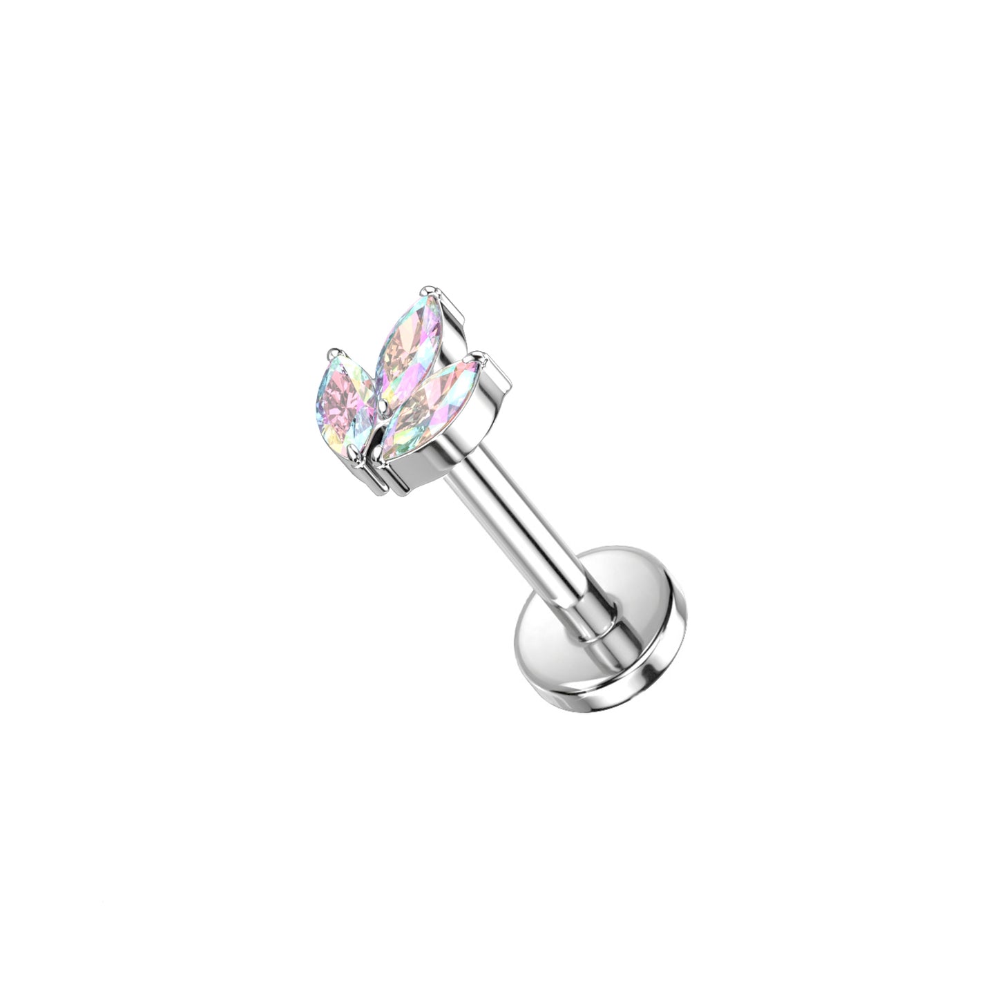 ✨ Titanium 3-Marquise CZ Top Threadless Labret Bar