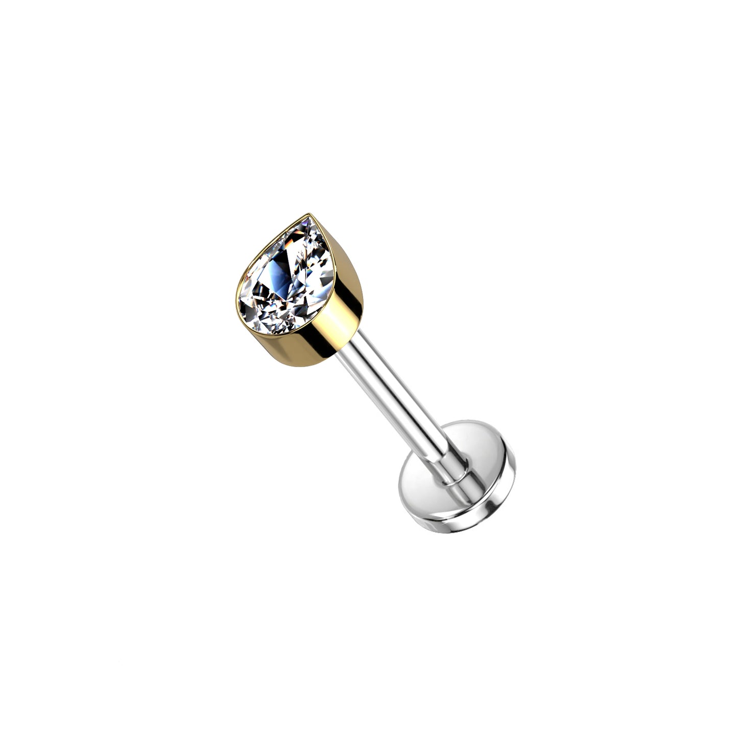 ✨ Titanium Teardrop CZ Top Threadless Labret Bar