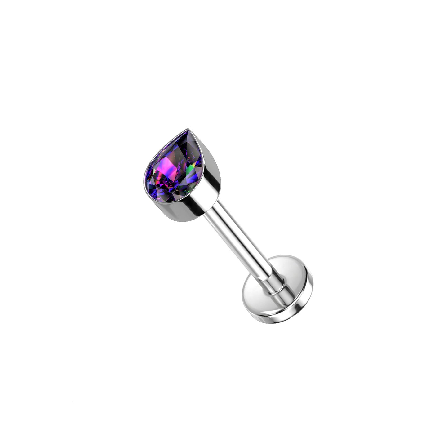 ✨ Titanium Teardrop CZ Top Threadless Labret Bar