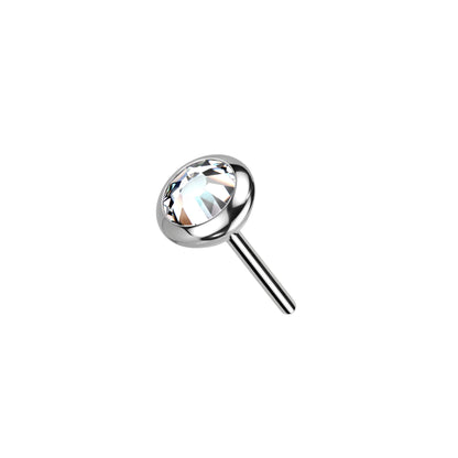 Titanium round flat bezel CZ threadless top for nose ear cartilage piercing