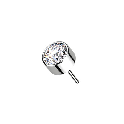 Titanium threadless top with bezel-set round CZ for ear piercing