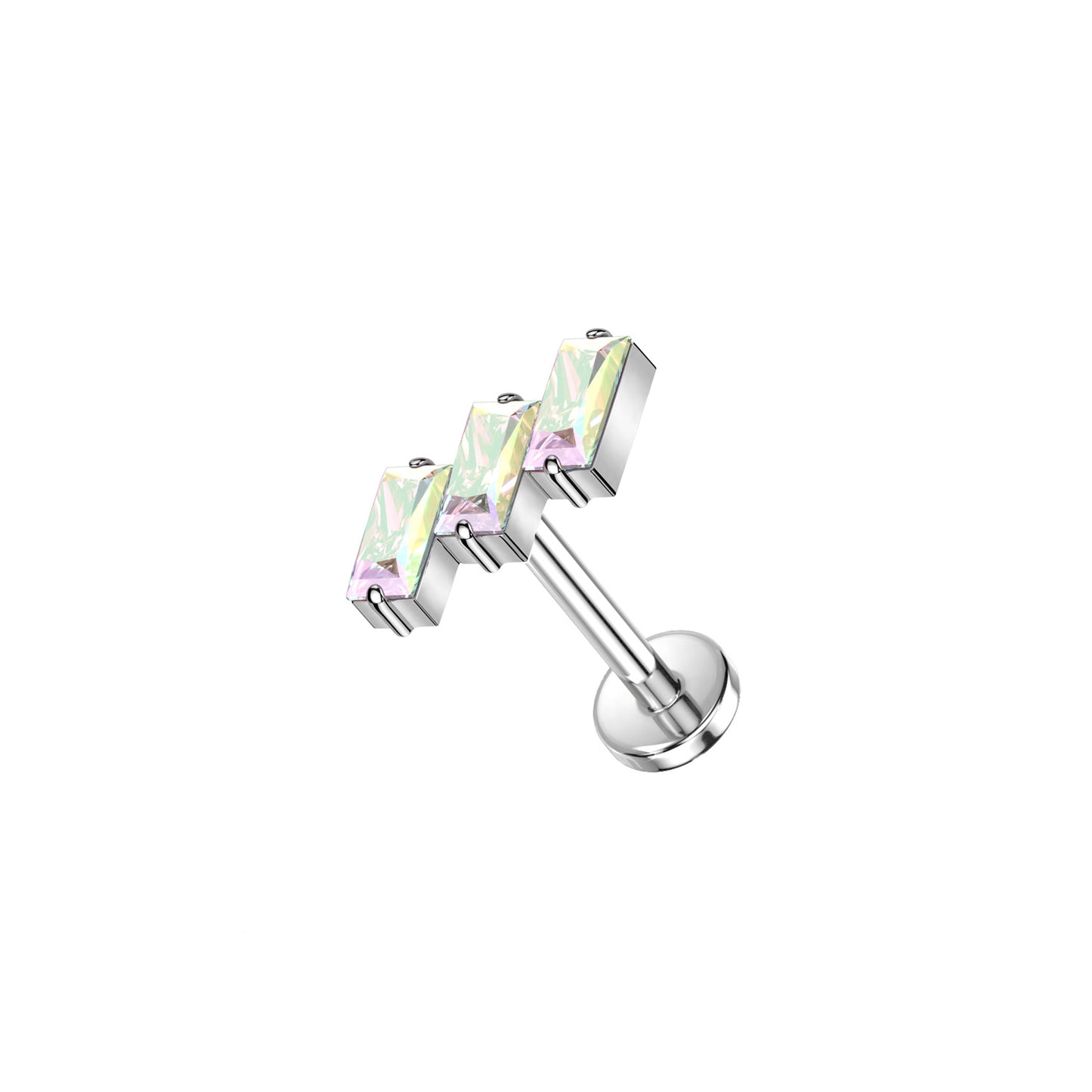 ✨ Titanium 3-CZ Baguette Top Threadless Labret Bar