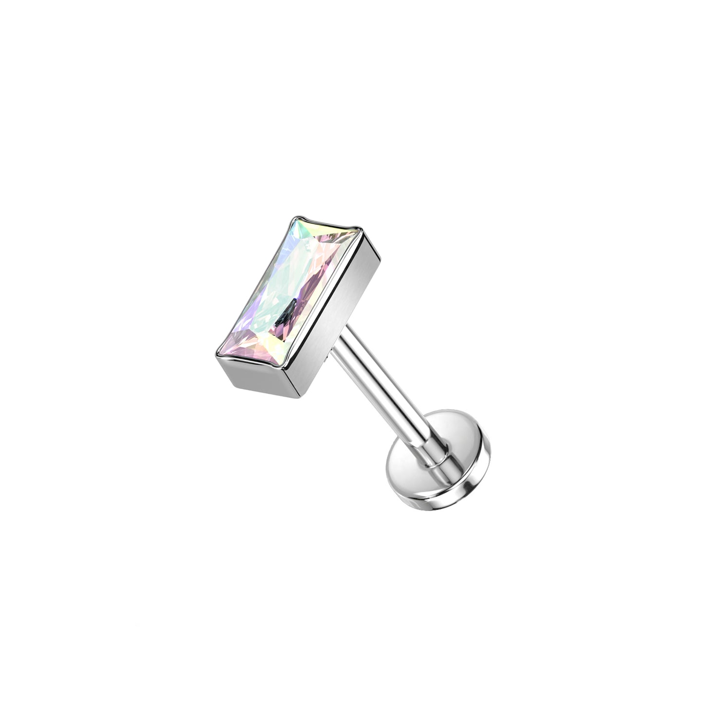 ✨ Titanium Rectangular CZ Top Threadless Labret Bar Stud