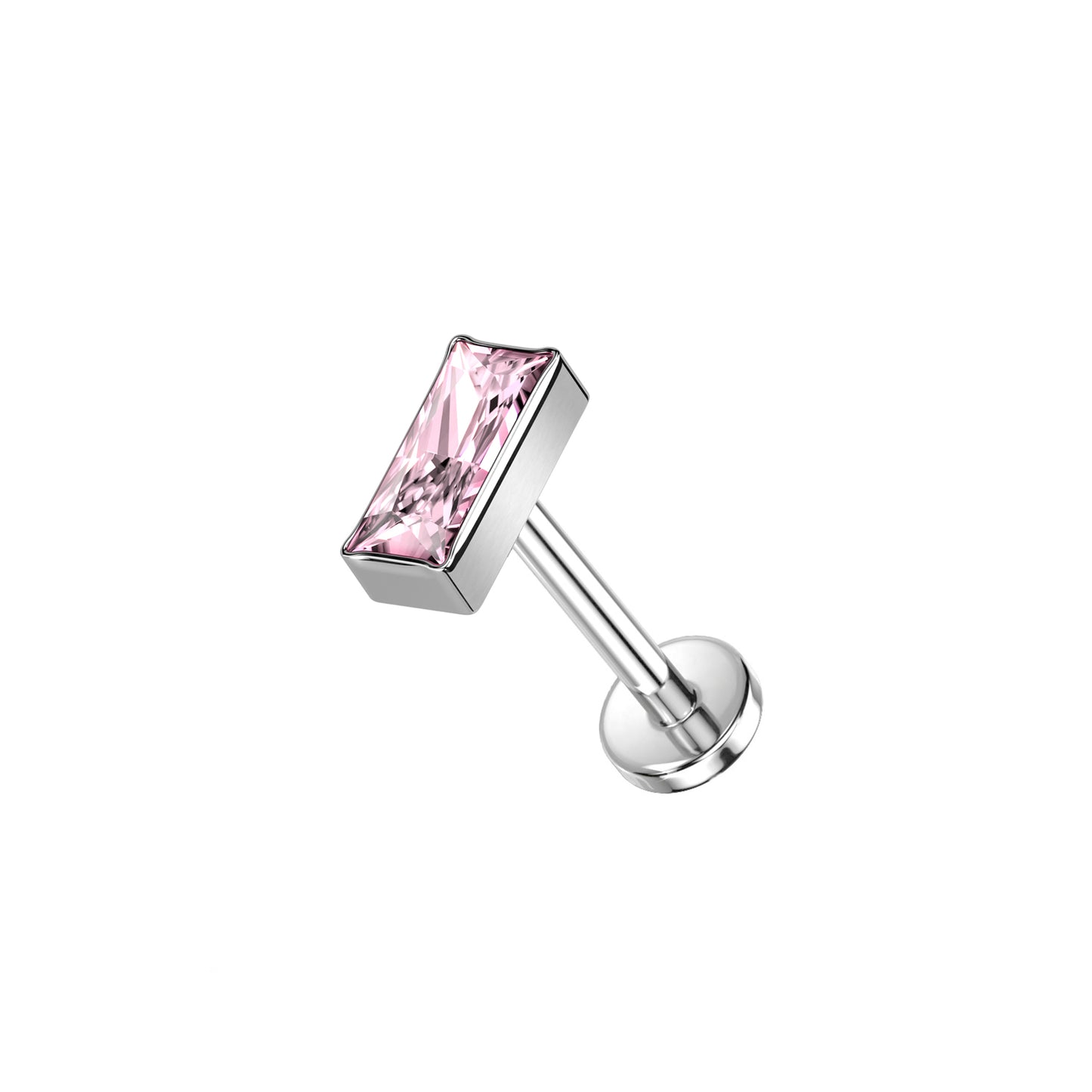 ✨ Titanium Rectangular CZ Top Threadless Labret Bar Stud