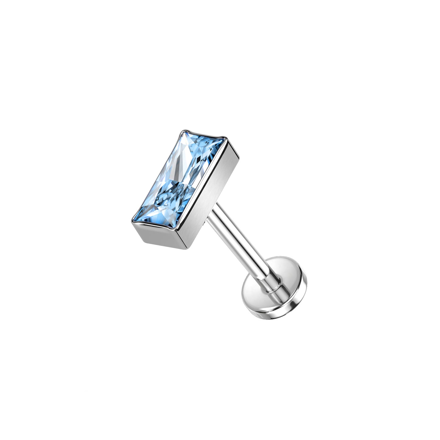 ✨ Titanium Rectangular CZ Top Threadless Labret Bar Stud