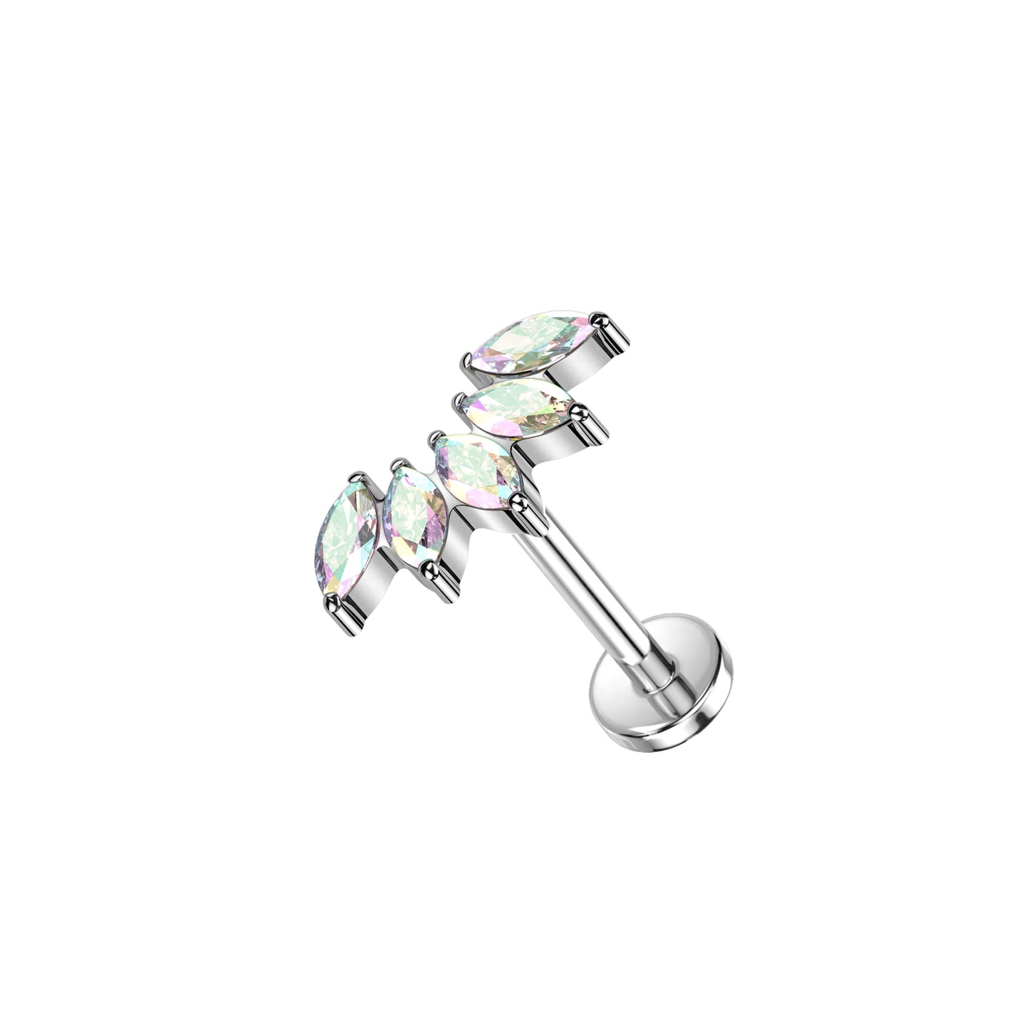 ✨ Titanium 5-Marquise CZ Fan Top Threadless Labret Bar Stud