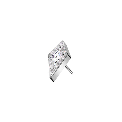 Titanium threadless top with spear-shaped CZ for ear piercing
