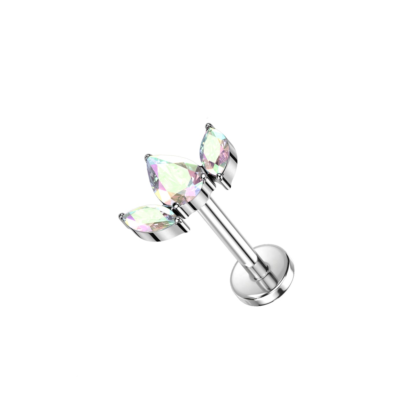 ✨ Titanium Triple-CZ Threadless Top Labret Bar