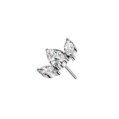 Titanium threadless top with three CZ stones for ear piercing