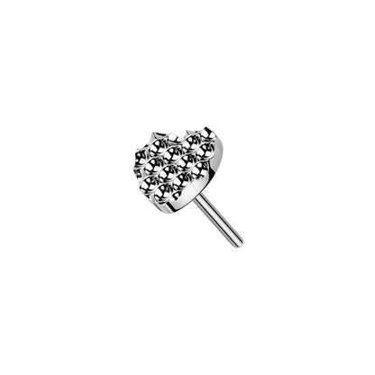 Titanium heart threadless top for nose helix cartilage ear piercing