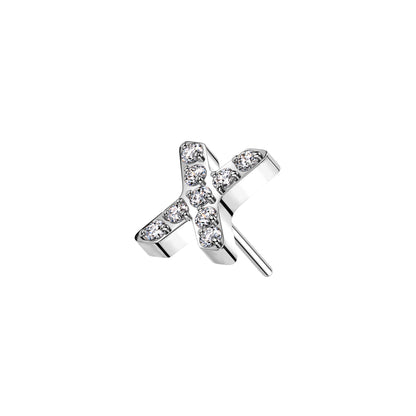 Titanium threadless X top with CZ stones geometric edgy