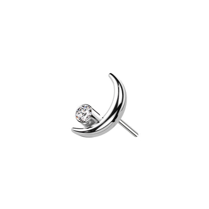 Titanium threadless crescent moon top with CZ celestial