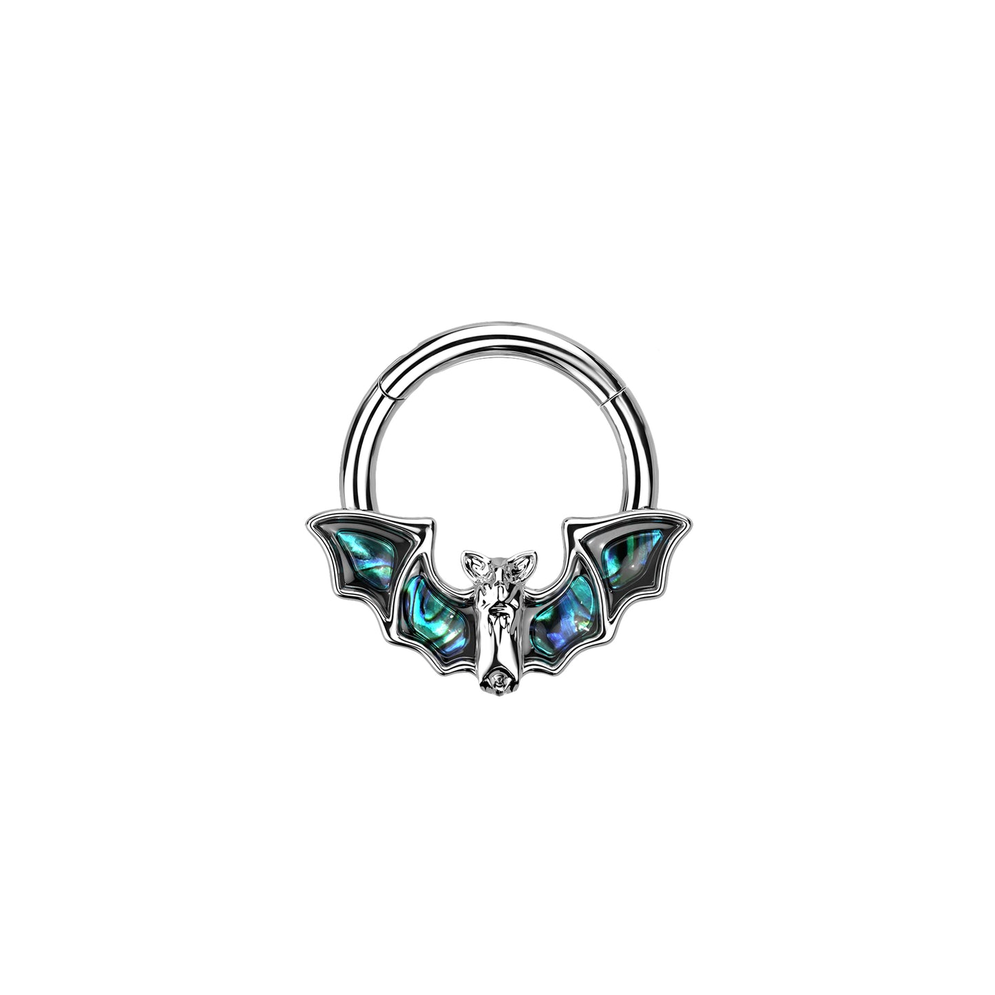 ✨ Bat and Abalone Shell Hinged Clicker Ring