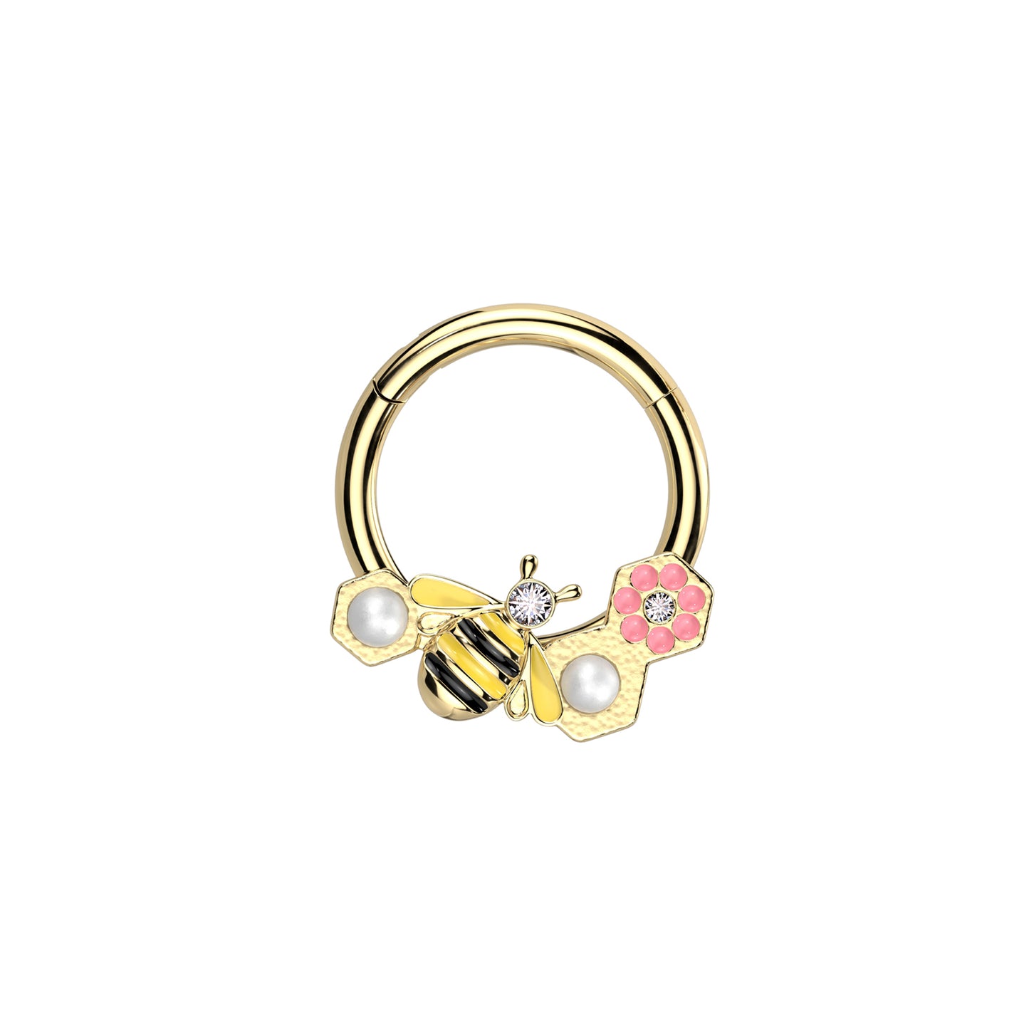 ✨ 16G Hinged Segment Hoop Ring with Bee and Flower