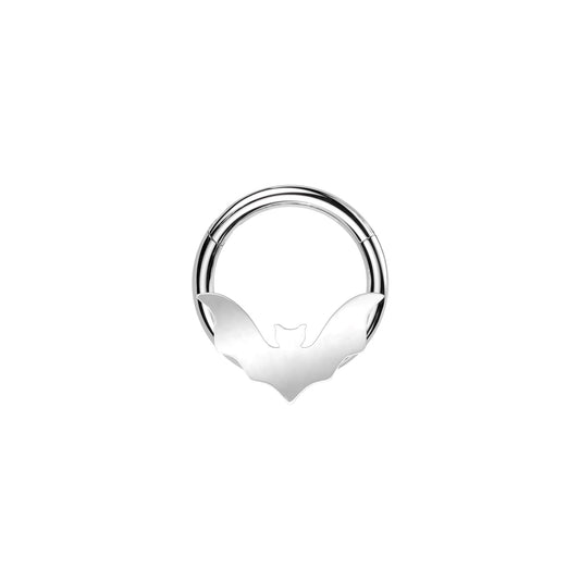 Hinged hoop with bat silhouette design for septum and daith piercing