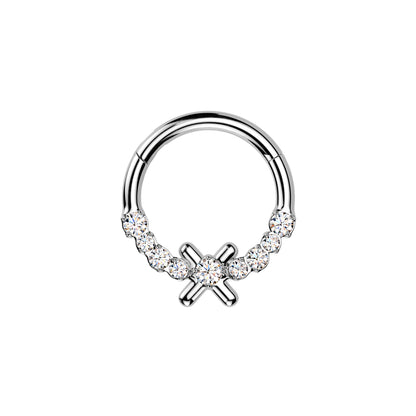 ✨ 16G 316L Surgical Steel X CZ Center Hinged Segment Hoop with Front CZ