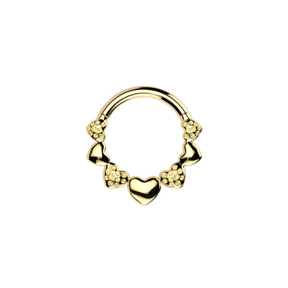 ✨ 316L Surgical Steel Hearts Hinged Segment Hoop Clicker Ring 16G 8mm