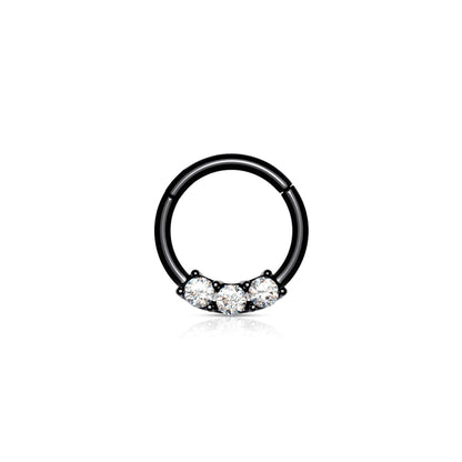 ✨ 16G 8mm Surgical Steel 3-CZ Hinged Clicker Hoop