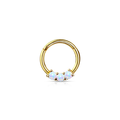 ✨ 16G Surgical Steel 3-Opal Set Solid Hinged Hoop