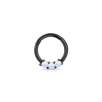 ✨ 16G Surgical Steel 3-Opal Set Solid Hinged Hoop