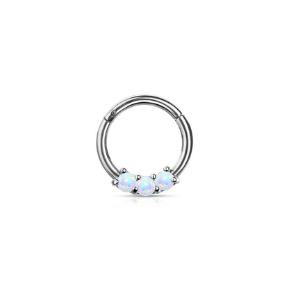 ✨ 16G Surgical Steel 3-Opal Set Solid Hinged Hoop